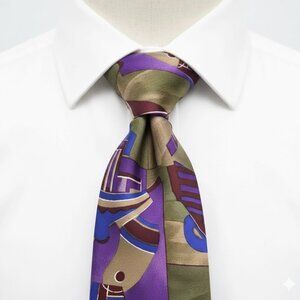 Albert Nipon Silk Tie Abstract Cubist Art Vintage Office Business Formal